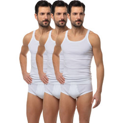 Minerva Αμάνικα Ανδρικά Φανελάκια Βαμβακερά Σετ 3Pack Λευκά 90-10903