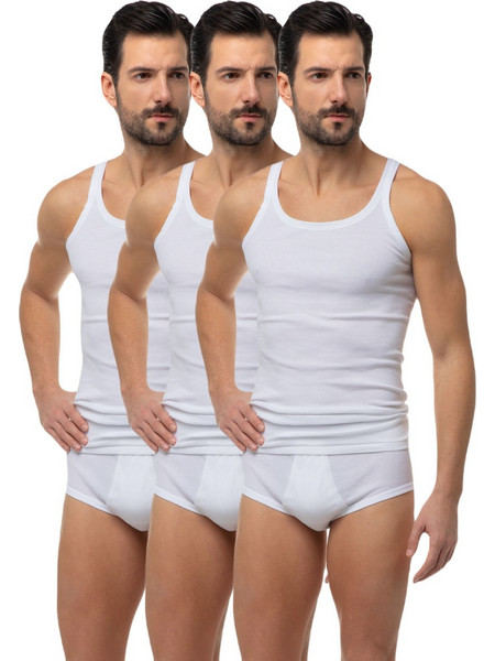Minerva Αμάνικα Ανδρικά Φανελάκια Βαμβακερά Σετ 3Pack Λευκά 90-10903
