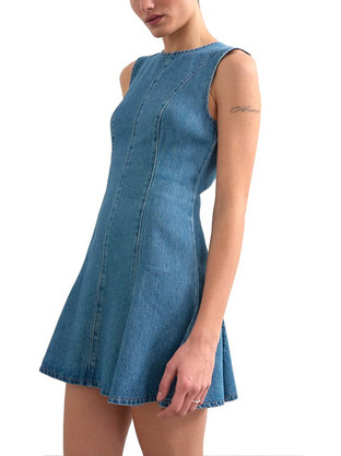 Topshop Lena Mini Καλοκαιρινό Καθημερινό Φόρεμα Τζιν Μπλε 31001023
