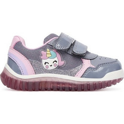 Geox Lightyloo Παιδικά Sneakers με Φωτάκια Γκρι Ροζ B5661A002ASC1006
