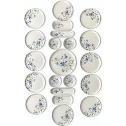 Hermia Seed Blue Σετ Πιάτα Φαγητού Πορσελάνης Λευκά Μπλε 21τμχ 759NRE1126