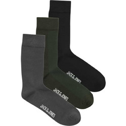 Jack & Jones Ανδρικές Κάλτσες Ψηλές Ανθρακί Κυπαρισσί Μαύρες 3Pack 12280257
