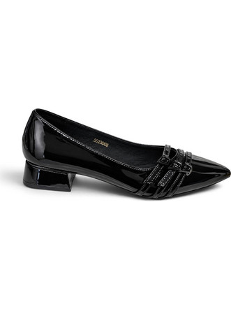 Zak Shoes Γόβες Λουστρίνι με Χοντρό Χαμηλό Τακούνι Μαύρες SD38008