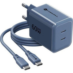 Forcell F-Energy VT-60 Φορτιστής με Καλώδιο USB-C με Θύρα USB-A & 2 Θύρες USB-C 60W Quick Charge 4.0 & Power Delivery Blue