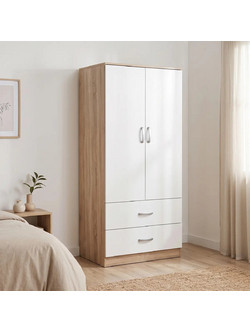 Pakoworld Δίφυλλη Ντουλάπα Ρούχων Alvia White Wash 80x51.5x181cm 383-000321