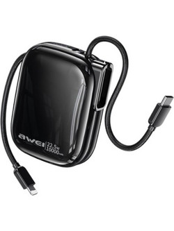 Awei MH-135 Power Bank 10000mAh 22.5W με Ενσωματωμένα Καλώδια USB-C & Lightning Power Delivery Black