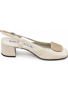 MOT-CLe Γόβες Slingback Δερμάτινες με Χοντρό Χαμηλό Τακούνι Μπεζ MOT2820