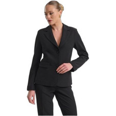 Fibes Fashion Γυναικείο Σακάκι Μακρύ Υφασμάτινο Μεσάτο Μαύρο 01-6201N