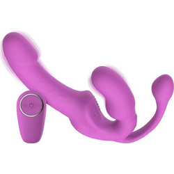 Teazers Strapless Strap On με Διπλό Dildo & Δόνηση Ροζ