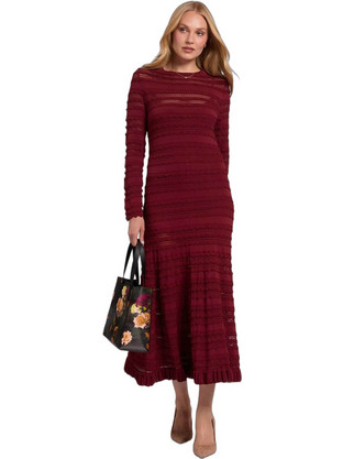 Ted Baker Kaseya Midi Βραδινό Φόρεμα Μεταξωτό Μπορντό 286141
