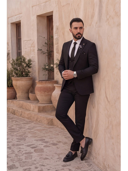 LifeStyleButiken Ανδρικό Κοστούμι Χειμερινό με Κανονική Εφαρμογή Μαύρο LS1337008-002