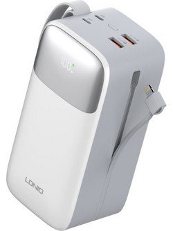 Ldnio PQ50 Power Bank 50000mAh 20W με Ενσωματωμένα Καλώδια USB-C & Lightning Quick Charge 3.0 & Power Delivery White
