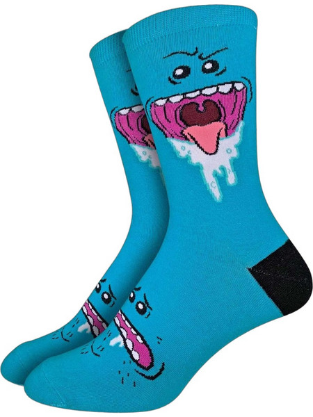Good Luck Sock Rick and Morty Mr. Meeseeks Face Ανδρικές Κάλτσες Ψηλές με Σχέδια Τιρκουάζ GLS-1618