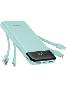Charmast W1148 Power Bank 10000mAh με Ενσωματωμένα Καλώδια USB-C Lightning & micro USB Green