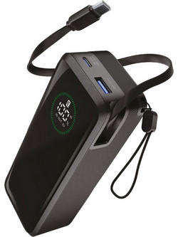 Cellular Line Roller Power Bank 20000mAh 65W με Ενσωματωμένο Καλώδιο USB-C Power Delivery Black