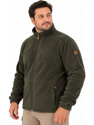 Double Ανδρική Ζακέτα Fleece με Φερμουάρ Χακί MFT-7088