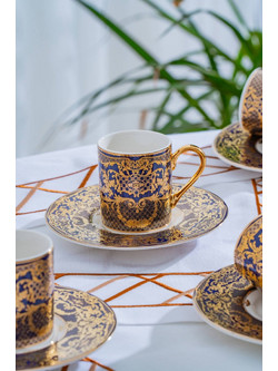 Stewe Home Σετ Φλιτζάνια Espresso & Ελληνικού Καφέ Πορσελάνης Πολύχρωμα Χρυσά 100ml 6τμχ STE-037347-P37347