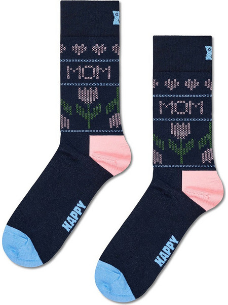 Happy Socks Mother's Tulip Βαμβακερές Γυναικείες Κάλτσες Μαύρες με Σχέδια P006297-1000