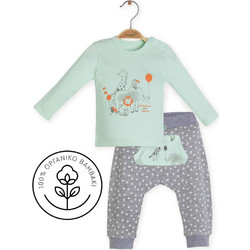 BiBaby Travel Zoo Βρεφικό Σετ Φόρμας για Αγόρι Χειμωνιάτικο Πράσινο Mint Γκρι 59688