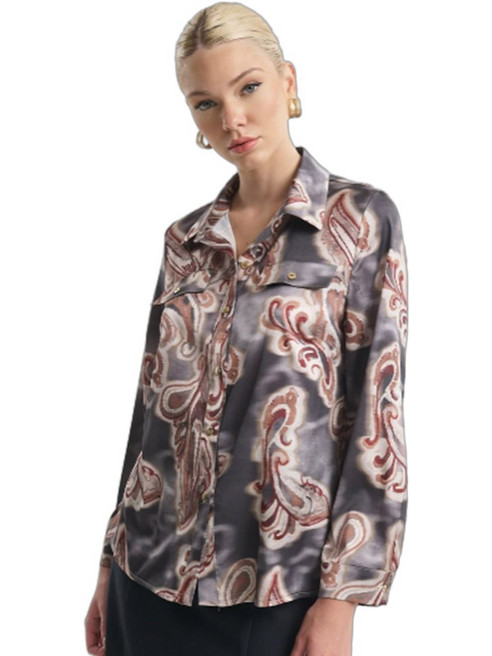 Fibes Fashion Μακρυμάνικο Γυναικείο Πουκάμισο Ανθρακί 03-7548N
