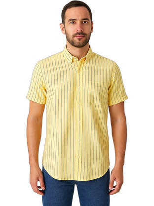 Luciano Faketti Ανδρικό Πουκάμισο Cotton-linen Γραμμή Κίτρινο