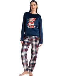 Rachel Σετ Γυναικείες Πιτζάμες Χειμωνιάτικες Fleece Navy Μπλε 13763
