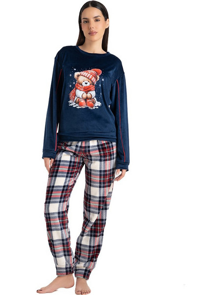 Rachel Σετ Γυναικείες Πιτζάμες Χειμωνιάτικες Fleece Navy Μπλε 13763