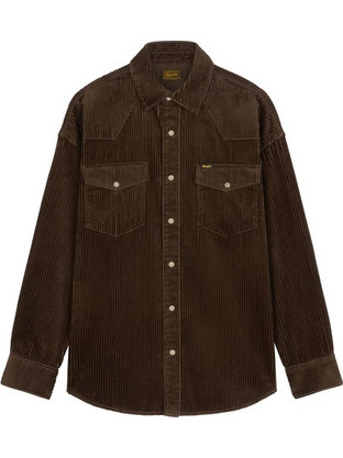 Wrangler Ανδρικό Πουκάμισο Κοτλέ Μακρυμάνικο Κανονική Γραμμή Overshirt Καφέ 112387001