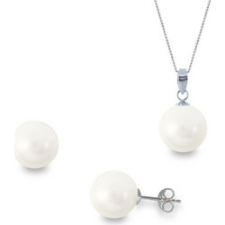 Σετ σκουλαρίκια και μενταγιόν με λευκά Shell Pearl 925 - M990107