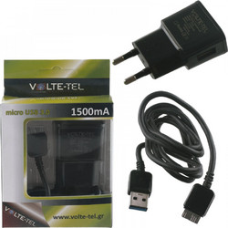 Volte-Tel Φορτιστής με Καλώδιο Micro USB με Θύρα USB-A Black