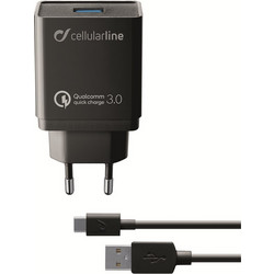 Cellular Line ACHHUKITQCTYCK Φορτιστής με Καλώδιο USB-C με Θύρα USB-A Quick Charge 3.0 Black