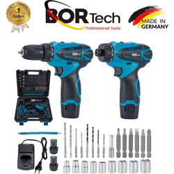 BORTECH Σετ Γωνιακός Τροχός & Δράπανο 18V με Μπαταρίες 3Ah και Θήκη