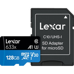 Lexar 633X High Performance microSDXC 128GB Class 10 U3 V30 UHS-I A1 + Adapter