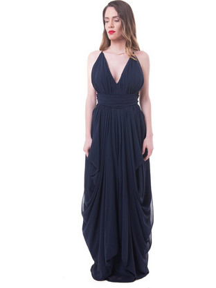 Manolo Maxi Καλοκαιρινό Φόρεμα για Γάμο / Βάπτιση Navy Μπλε 014348