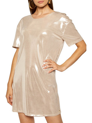 Guess Cindy Metallic Jersey Mini Φόρεμα για Γάμο / Βάπτιση Ροζ Χρυσό W0YK77K9VC0