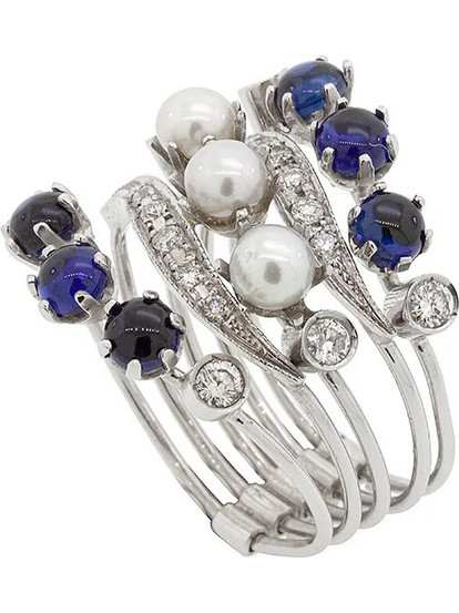 Million Diamonds Γυναικείο Δαχτυλίδι από Λευκόχρυσο 18K με Πέρλα & Ζαφείρι RL13306