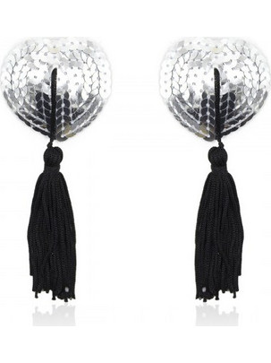 Naughty Toys Καλύμματα θηλών Burlesque Sequin ασημί με μαύρες φο