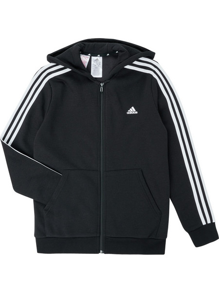 Adidas Essentials 3-Stripes Παιδική Ζακέτα Φούτερ με Κουκούλα και Φερμουάρ Μαύρη GQ8900