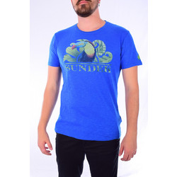 SUNDEK WILLY-T-SHIRT 100%ΒΑΜΒΑΚΙ ΜΕ ΛΑΙΜΟΚΟΨΗ ΚΑΙ ΣΤΑΜΠΑ ΕΜΠΡΟΣ SLIM FIT ΜΠΛΕ ΡΟΥΑ