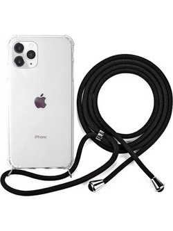 Cord Silicone Διάφανη Θήκη Για Apple iPhone 12 Mini 5,4'' Με Λουρί Μαύρο