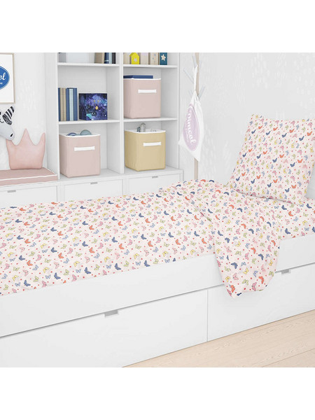 Dimcol Butterfly 49 Σετ Βρεφικά Σεντόνια Κούνιας Βαμβακερά 120x160 Rotary Print White