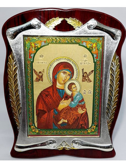 ΕΙΚΟΝΑ ΠΑΝΑΓΙΑ ΣΕ ΚΑΦΕ ΞΥΛΟ με ΧΡΥΣΟ και ΑΣΗΜΙ ΕΠΑΡΓΥΡΟ ΠΕΡΙΒΛΗΜΑ 23,5 Χ Υψος 29,5