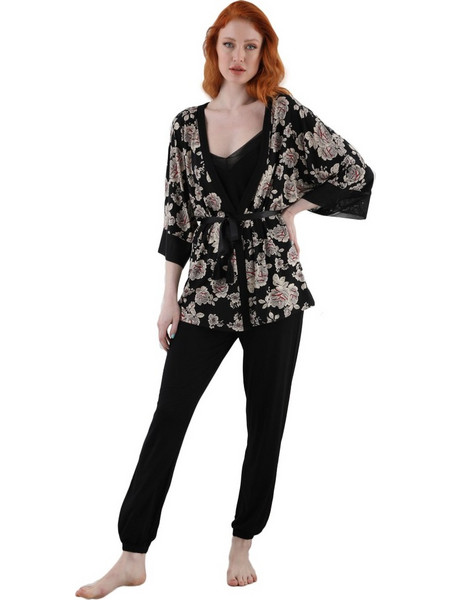 Σετ πιτζάμα - ρόμπα Sevim Soft Floral Kimono 11362
