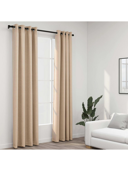 vidaXL Σετ Κουρτίνες Συσκότισης με Τρουκς 140x245 2τμχ Μπεζ 321210