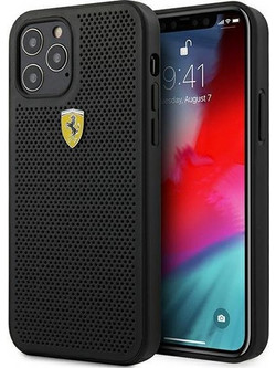 Ferrari Track Perforated Back Cover Black (iPhone 12 /12 Pro)
