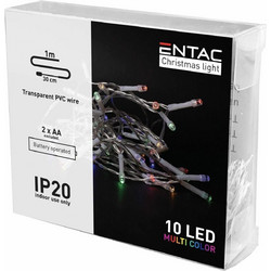 Entac 10 LED Χριστουγεννιάτικα Λαμπάκια LED Μπαταρίας Πολύχρωμα 1m 2AA 15.004.0024