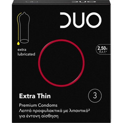 DUO Extra Thin Προφυλακτικά Λεπτά με Λιπαντικό 3τμχ