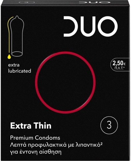 DUO Extra Thin Προφυλακτικά Λεπτά με Λιπαντικό 3τμχ