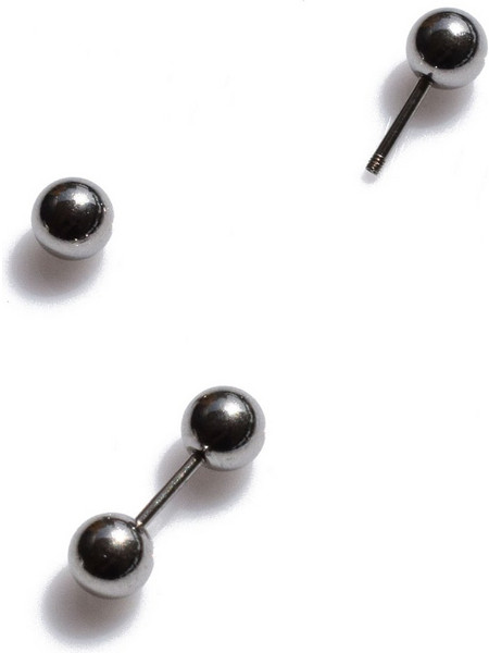 Unisex σκουλαρίκια ατσάλινα (stainless steel) piercing μπάρες μπίλιες σε ασημί χρώμα BZ-ER-00691