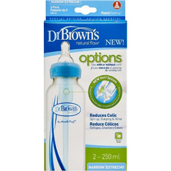 Dr. Brown's Natural Flow Options+ Narrow Σετ Πλαστικά Μπιμπερό με Θηλή Σιλικόνης κατά των Κολικών 0m+ Blue 2x250ml